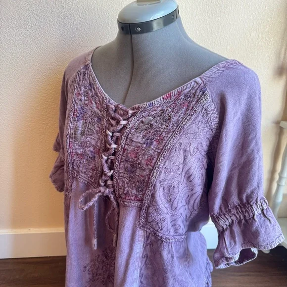 Papa Vancouver Purple Lace Flowy Top Fairycore Boho Romantic Embroidered Blouse - Picture 3 of 12